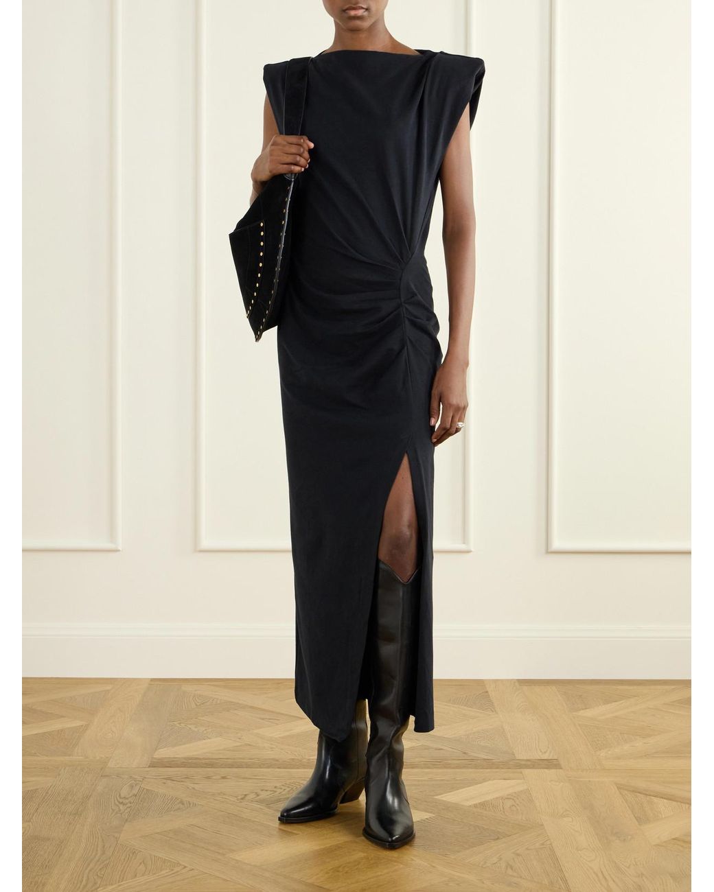Isabel Marant Black Nadela Gathered Cotton-Jersey Midi Dress