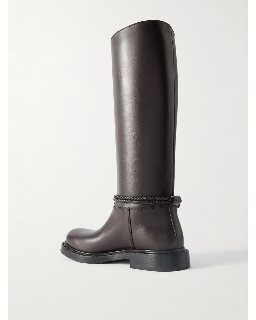 Bottega Veneta Black James Intrecciato-Trimmed Leather Knee Boots