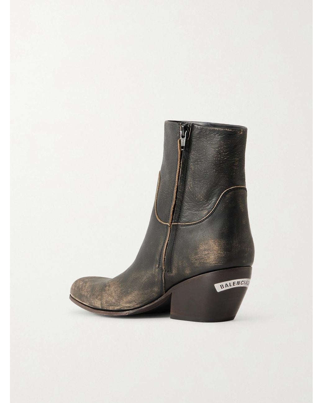 Balenciaga Black Memphis Distressed Leather Cowboy Boots