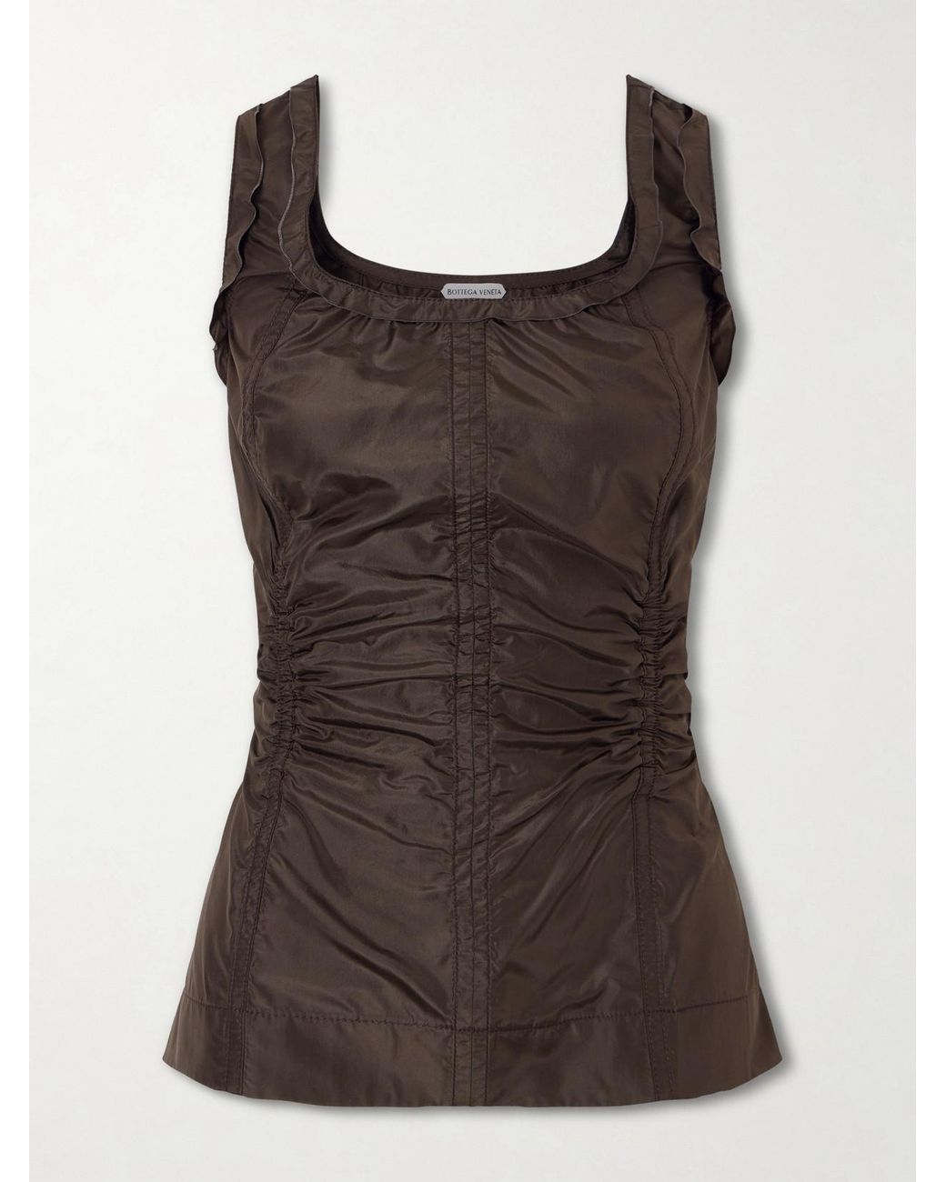 Bottega Veneta Brown Gathered Paneled Silk-Taffeta Tank