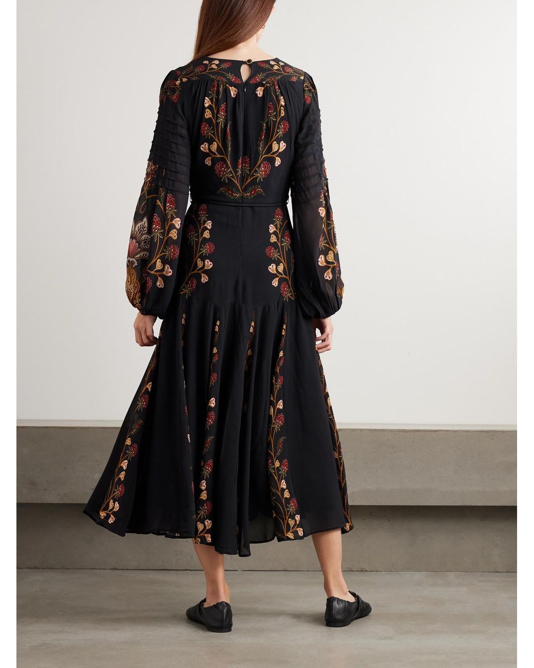 FARM Rio Berry Garden Belted Floral-Print Crepe De Chine Midi Dress in  Black | Lyst