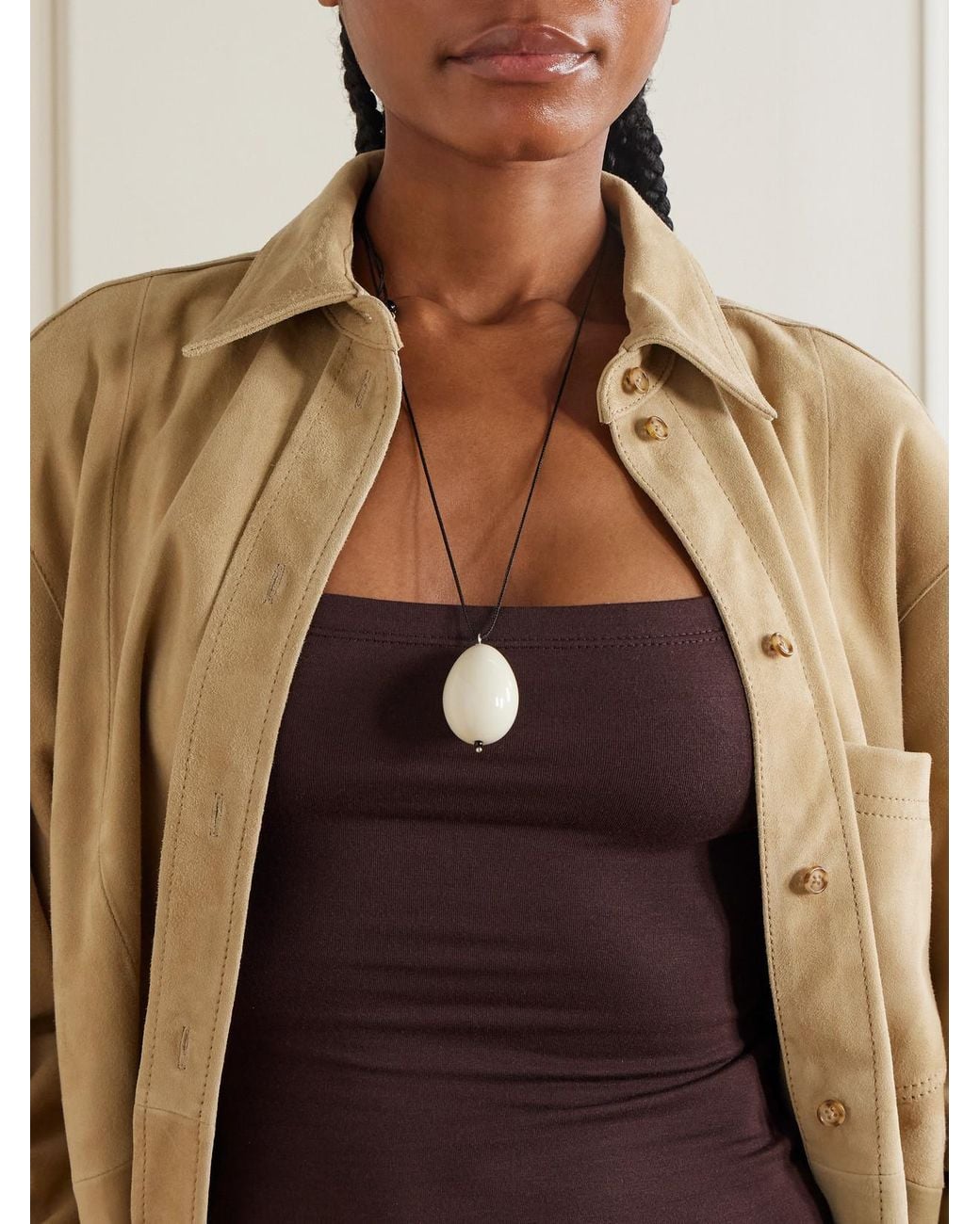 Gohar World White Host Porcelain, And Cord Necklace