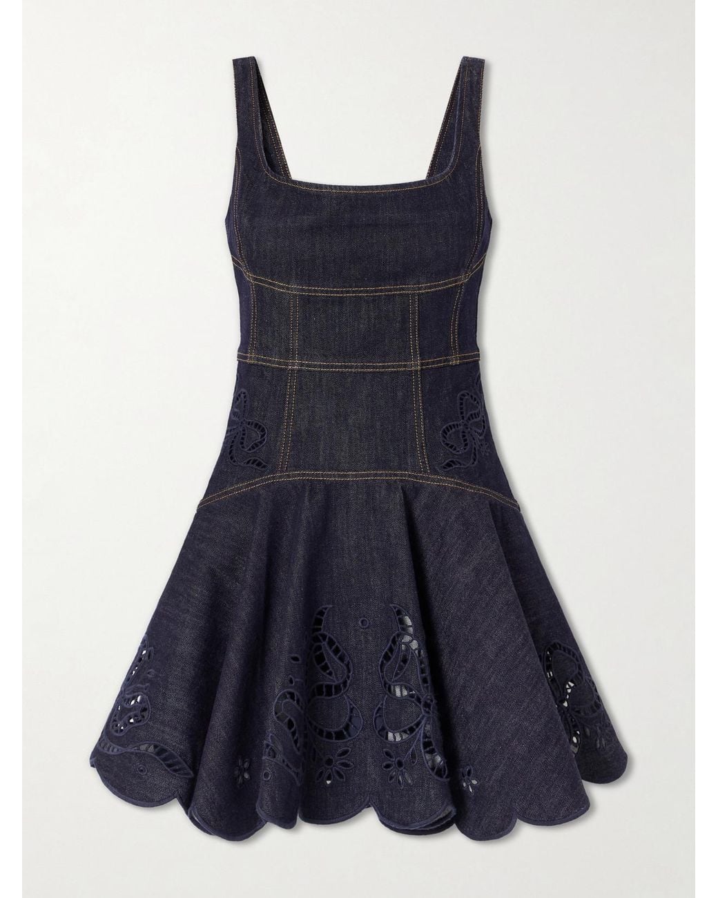 Self-Portrait Blue Embroidered Denim Mini Dress