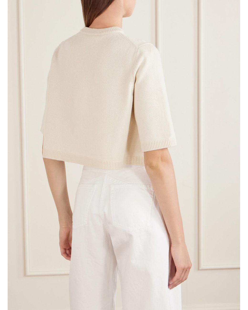 Alaïa Natural Cropped Cashmere-Blend Sweater