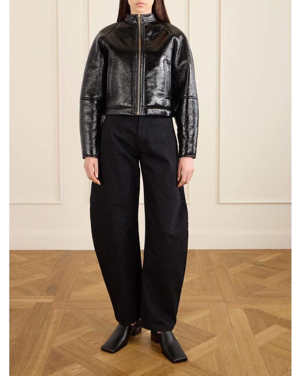 Alaïa Black Cropped Shearling Bomber Jacket
