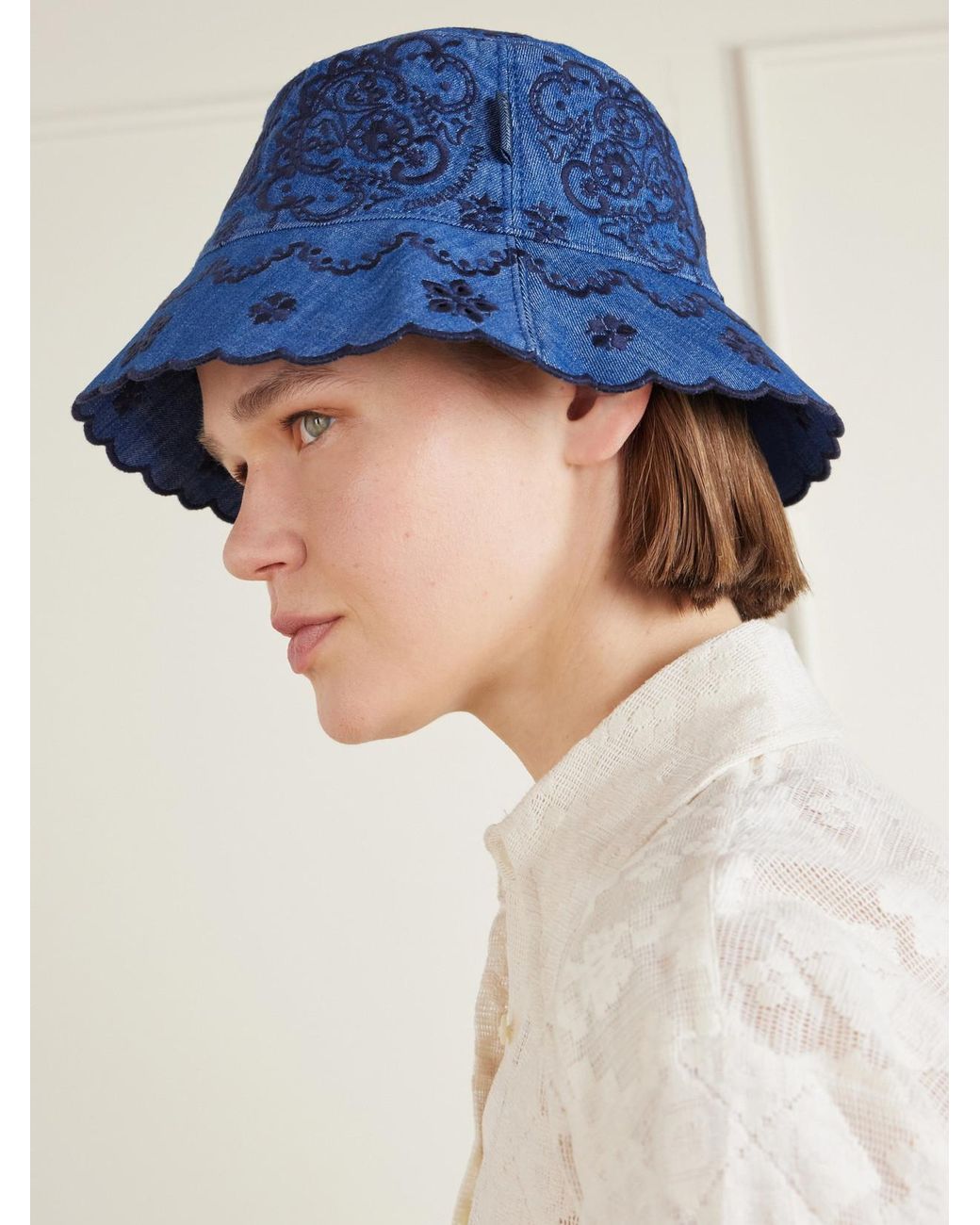 Zimmermann Blue Embroidered Denim Bucket Hat