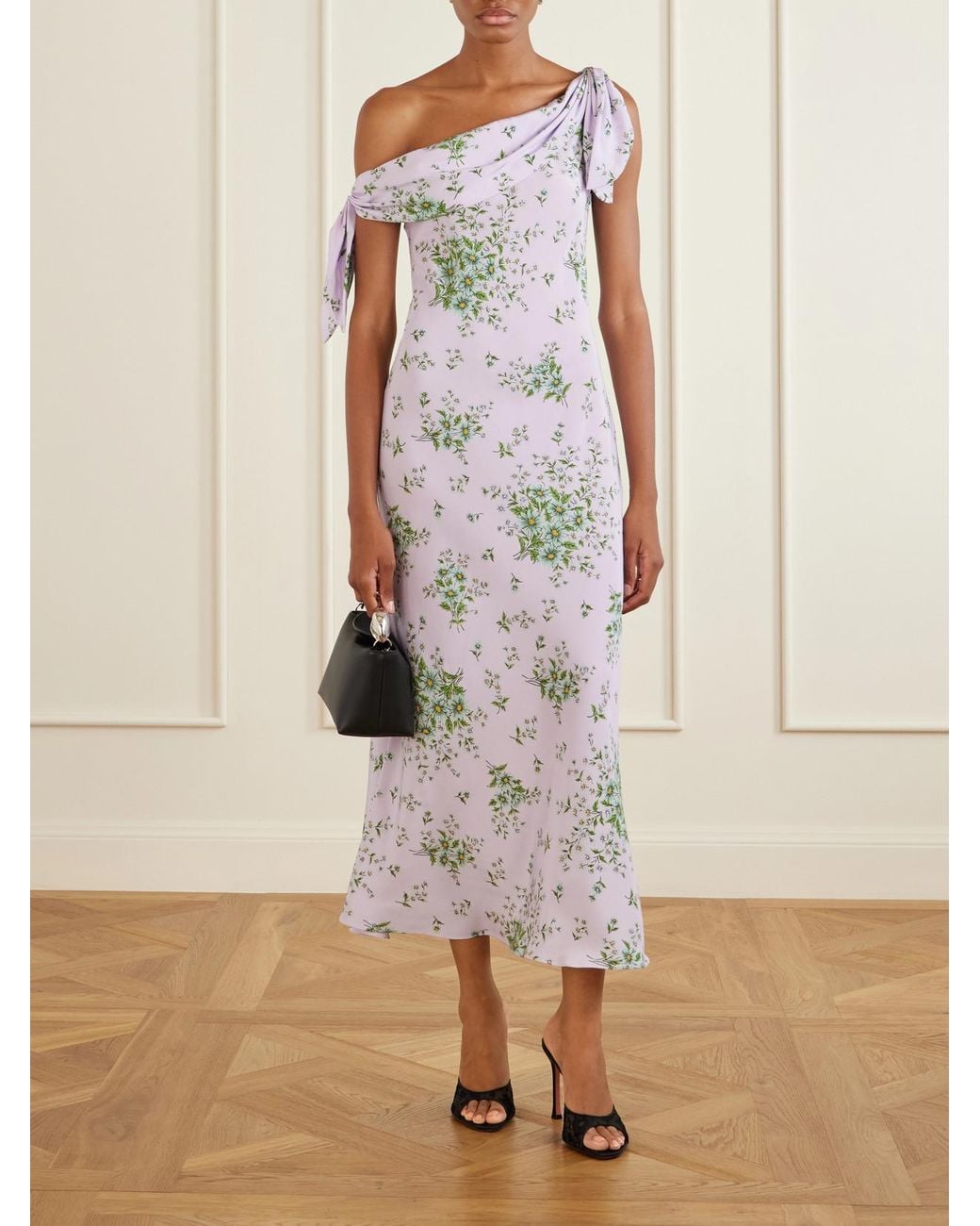 Rodarte White Floral-Print Silk-Crepe Midi Dress