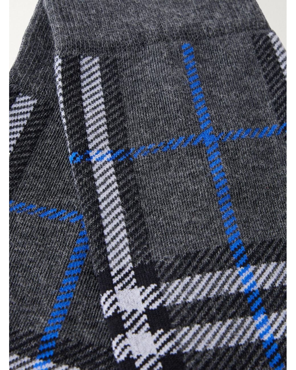 Burberry Blue Checked Cotton-Blend Jacquard-Knit Socks