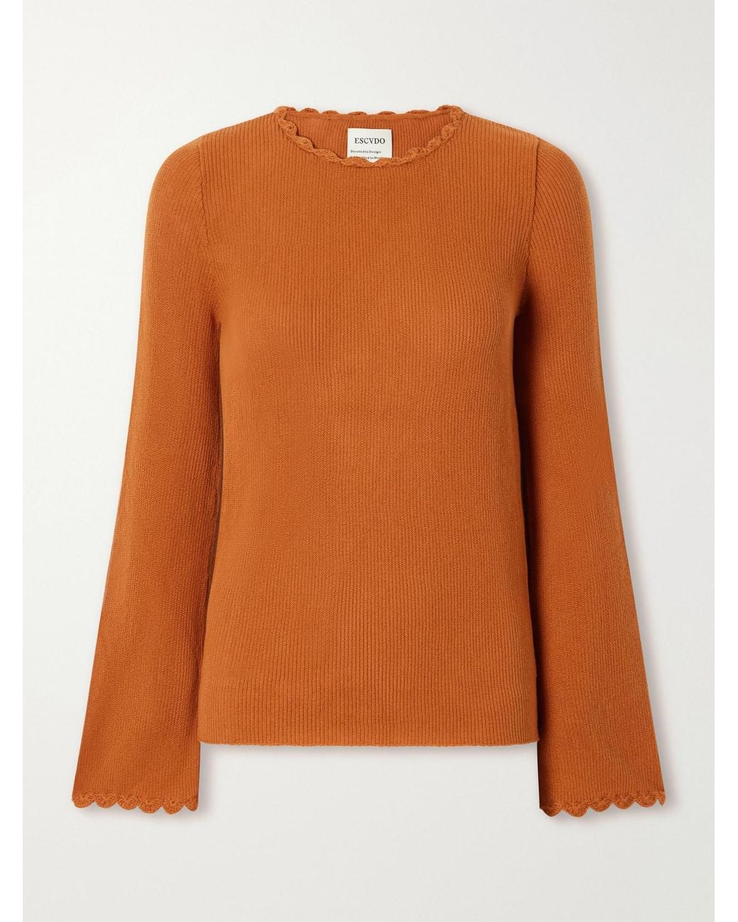 Escvdo Orange Bernabe Scalloped Ribbed Cotton Sweater