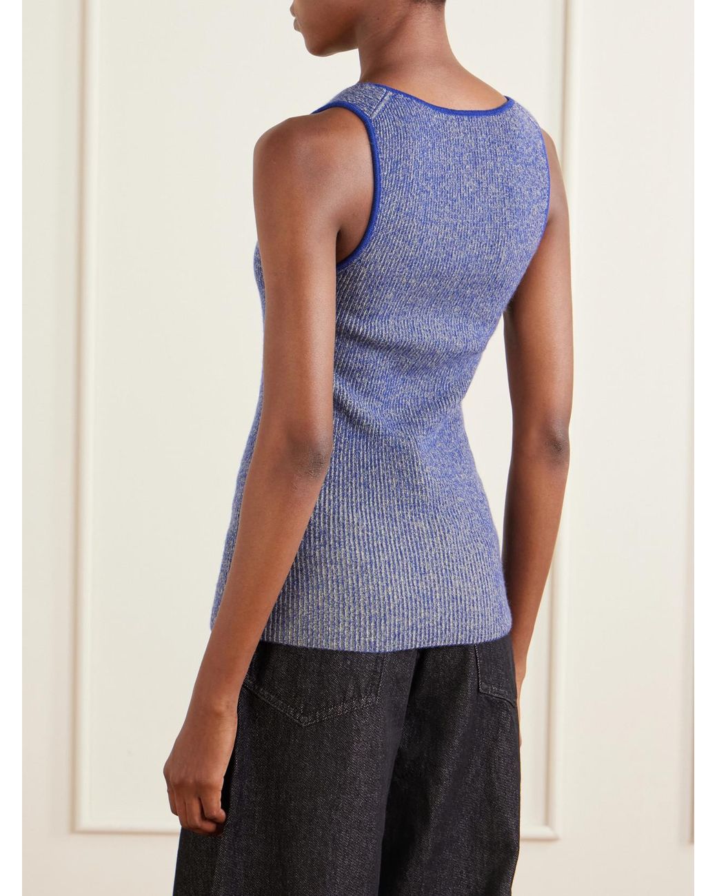 The Elder Statesman Blue Marl Knitted Cashmere Tank