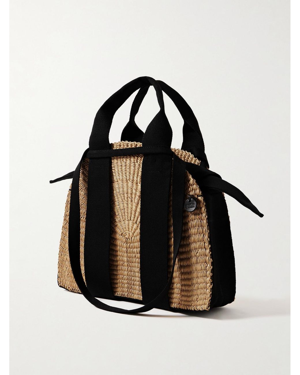 Muuñ Black Mina Mini Canvas-Trimmed Woven Straw Tote