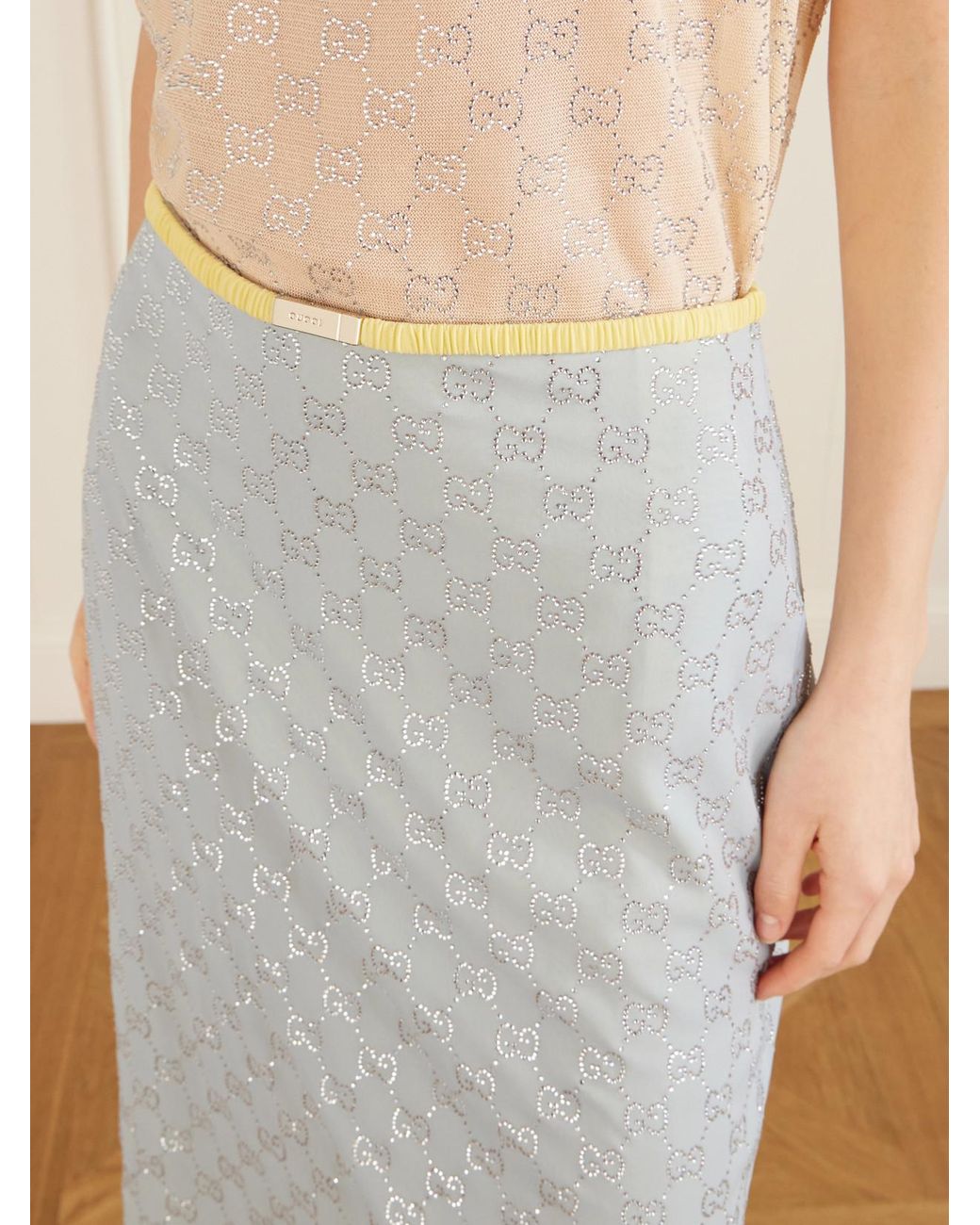 Gucci White Crystal-Embellished Silk-Blend Midi Skirt