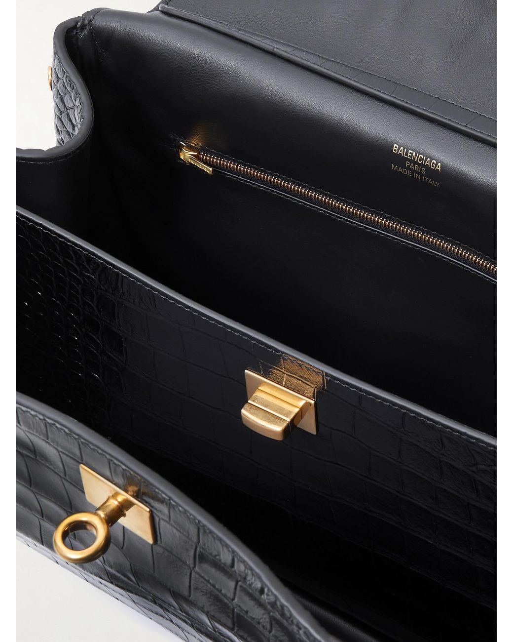 Balenciaga Black Rodeo Medium Croc-Effect Leather Shoulder Bag