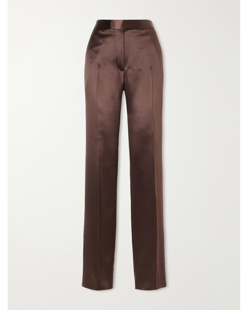 Tom Ford Brown Silk-Satin Straight-Leg Pants