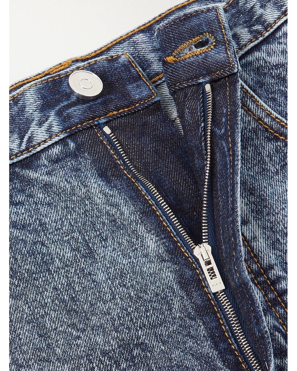 Alaïa Blue Acid-Wash High-Rise Barrel-Leg Jeans