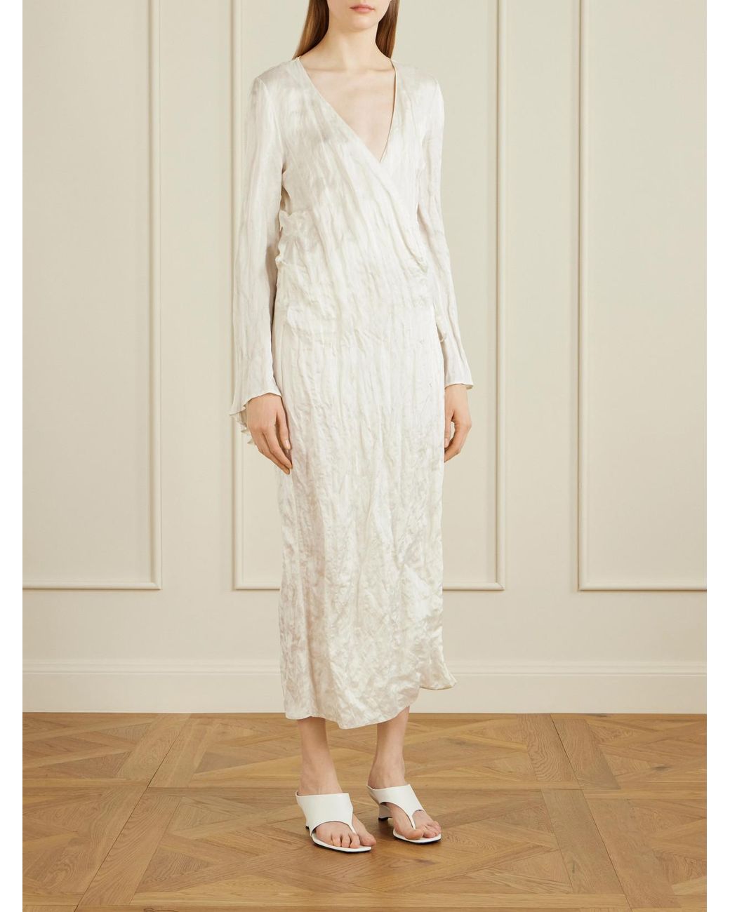 Khaite White Rommi Crinkled-Voile Midi Wrap Dress