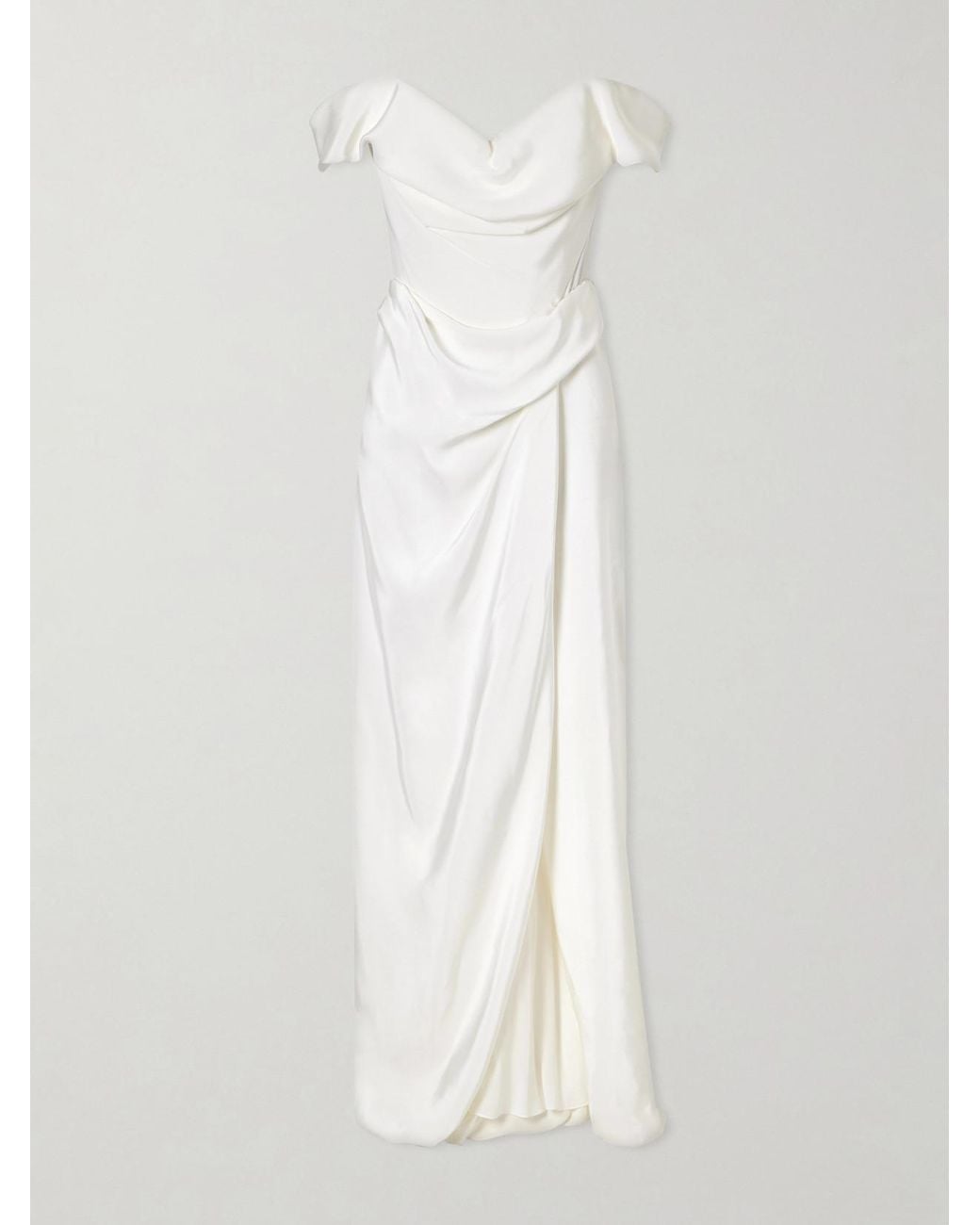 Vivienne Westwood White Mabel Off-The-Shoulder Draped Silk-Cady Gown