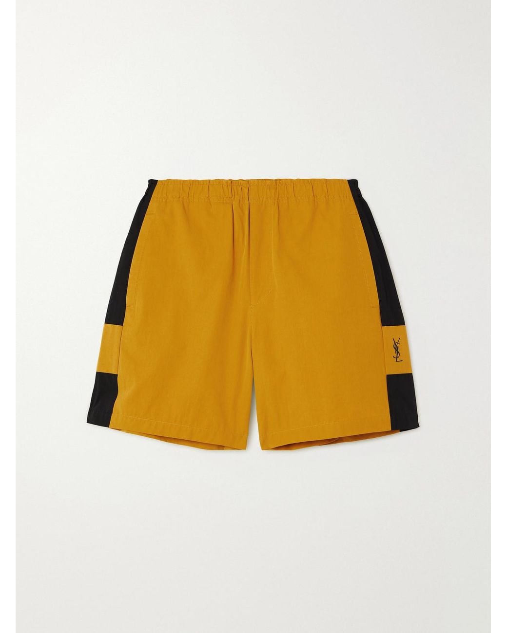 Saint Laurent Yellow Embroidered Two-Tone Cotton-Twill Shorts