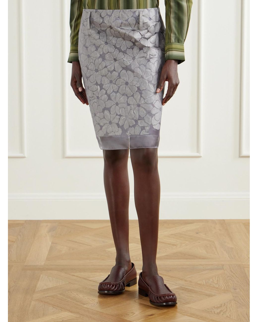 Marni Gray Tiered Floral-Appliquéd Organza Midi Skirt