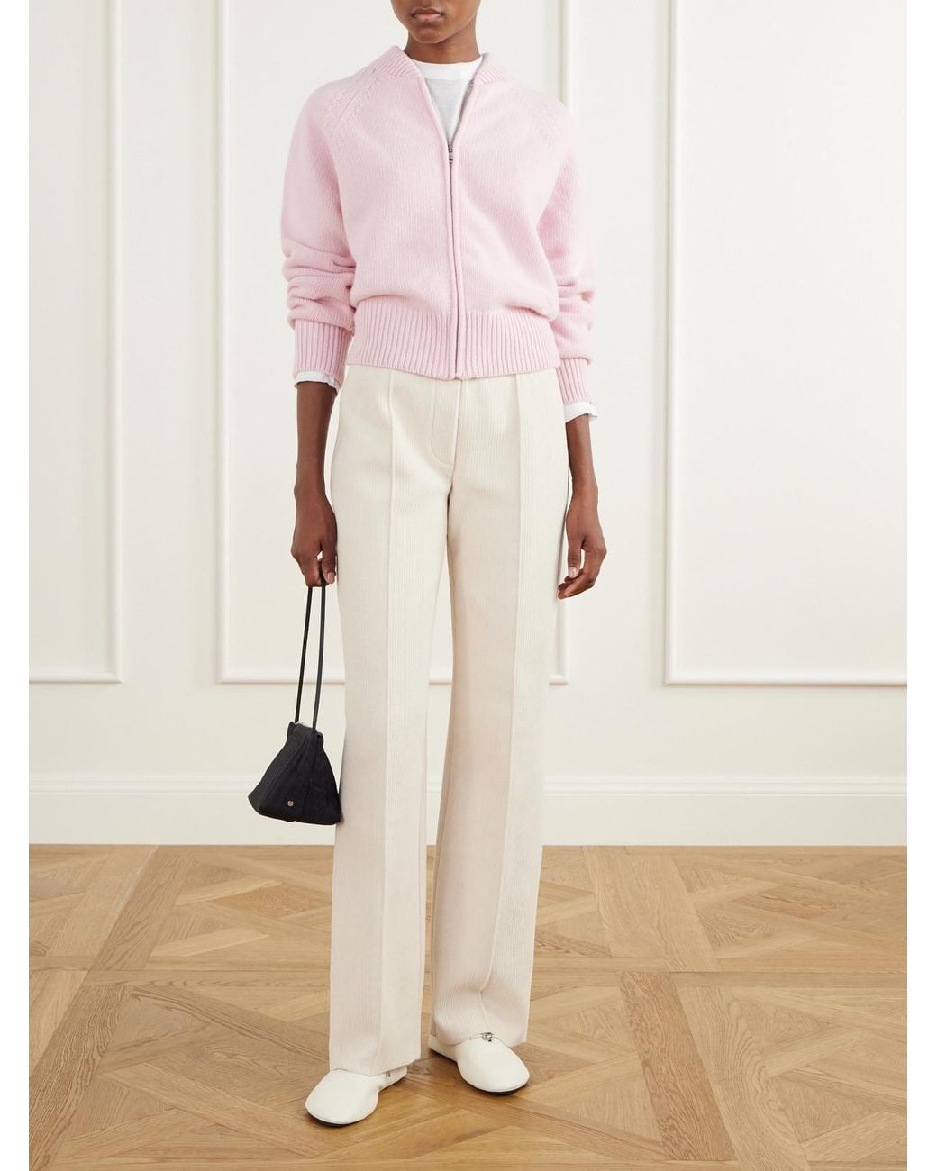 High Sport White Evie Cotton-Blend Corduroy Wide-Leg Pants