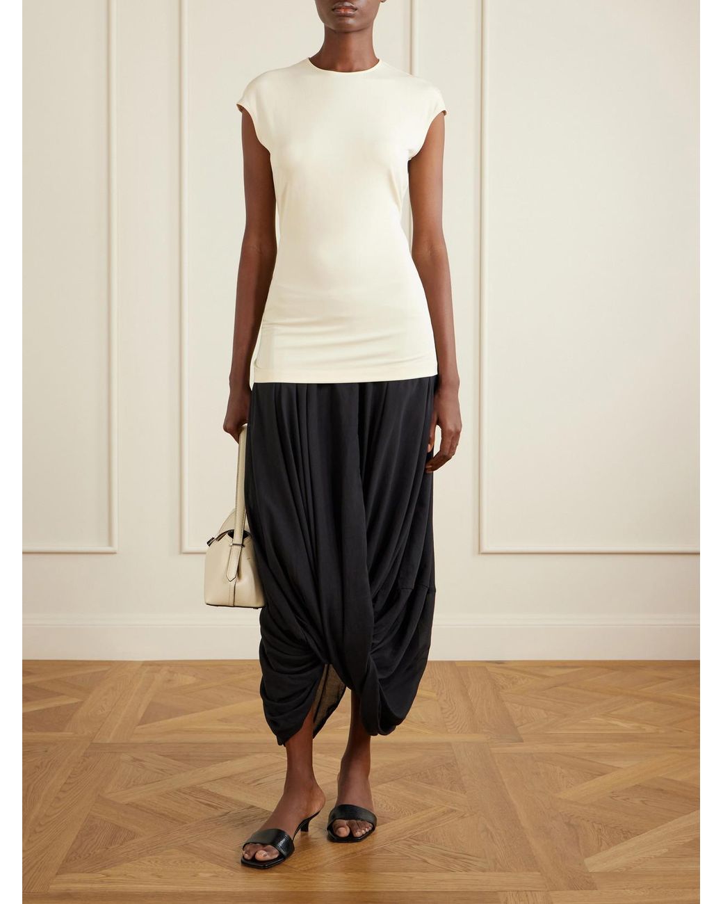 Totême  Black Cocoon Draped Lyocell And Organic Cotton-Blend Maxi Skirt