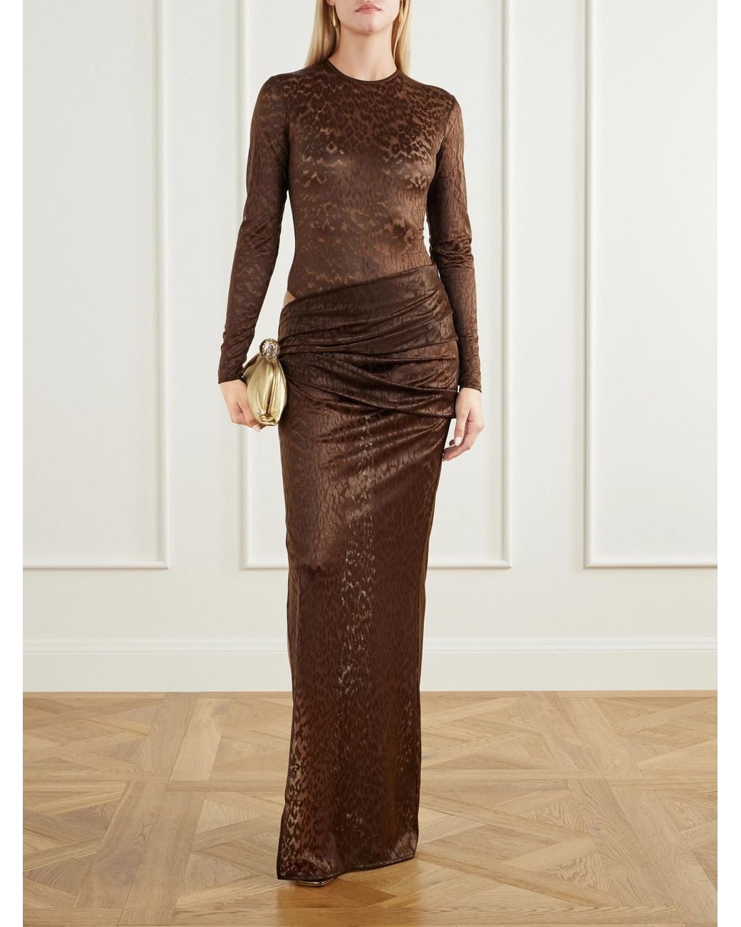 Alex Perry Brown Leopard-Print Stretch-Lace Bodysuit