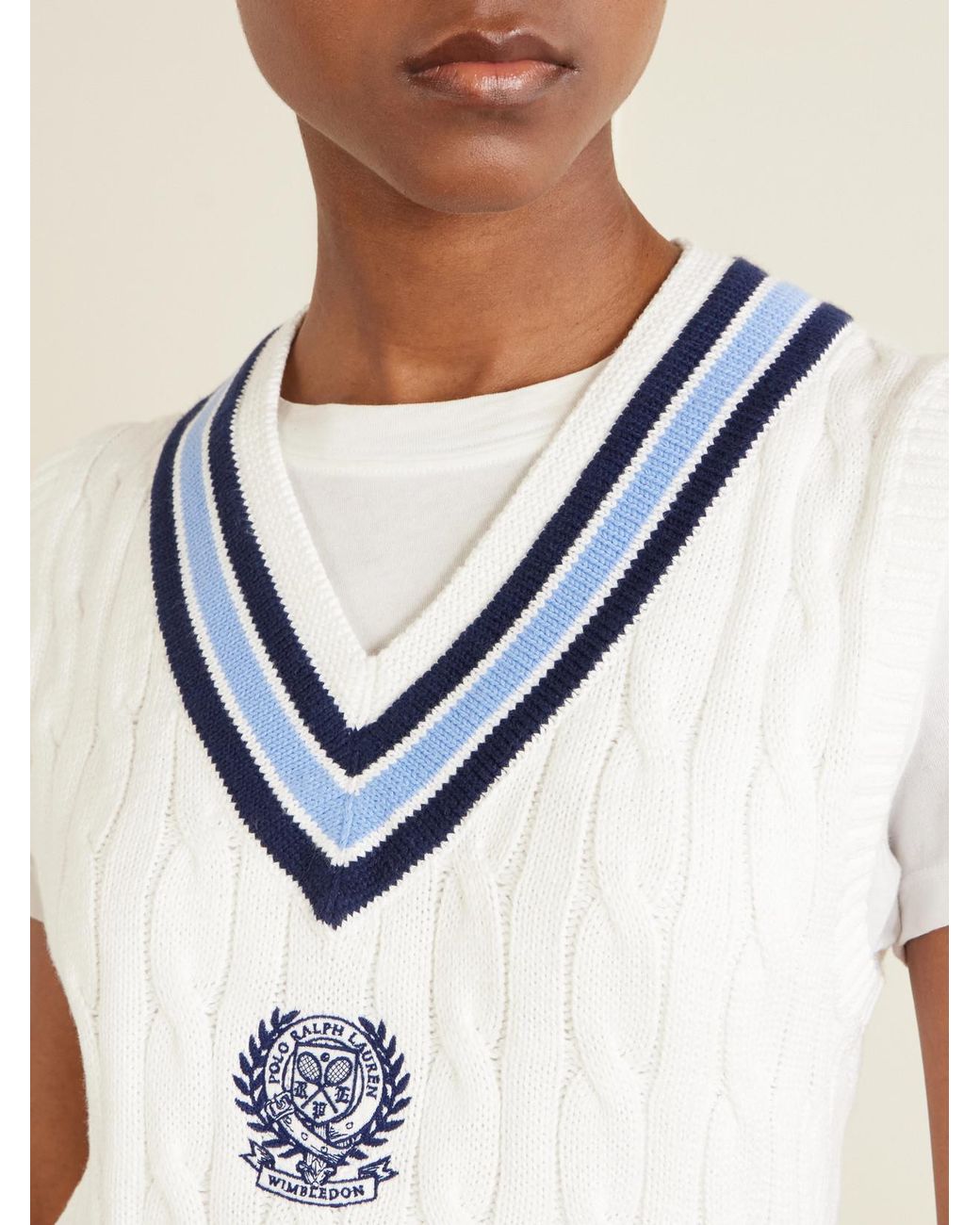 Polo Ralph Lauren Blue Wimbledon Logo-Embroidered Cable-Knit Cotton Vest