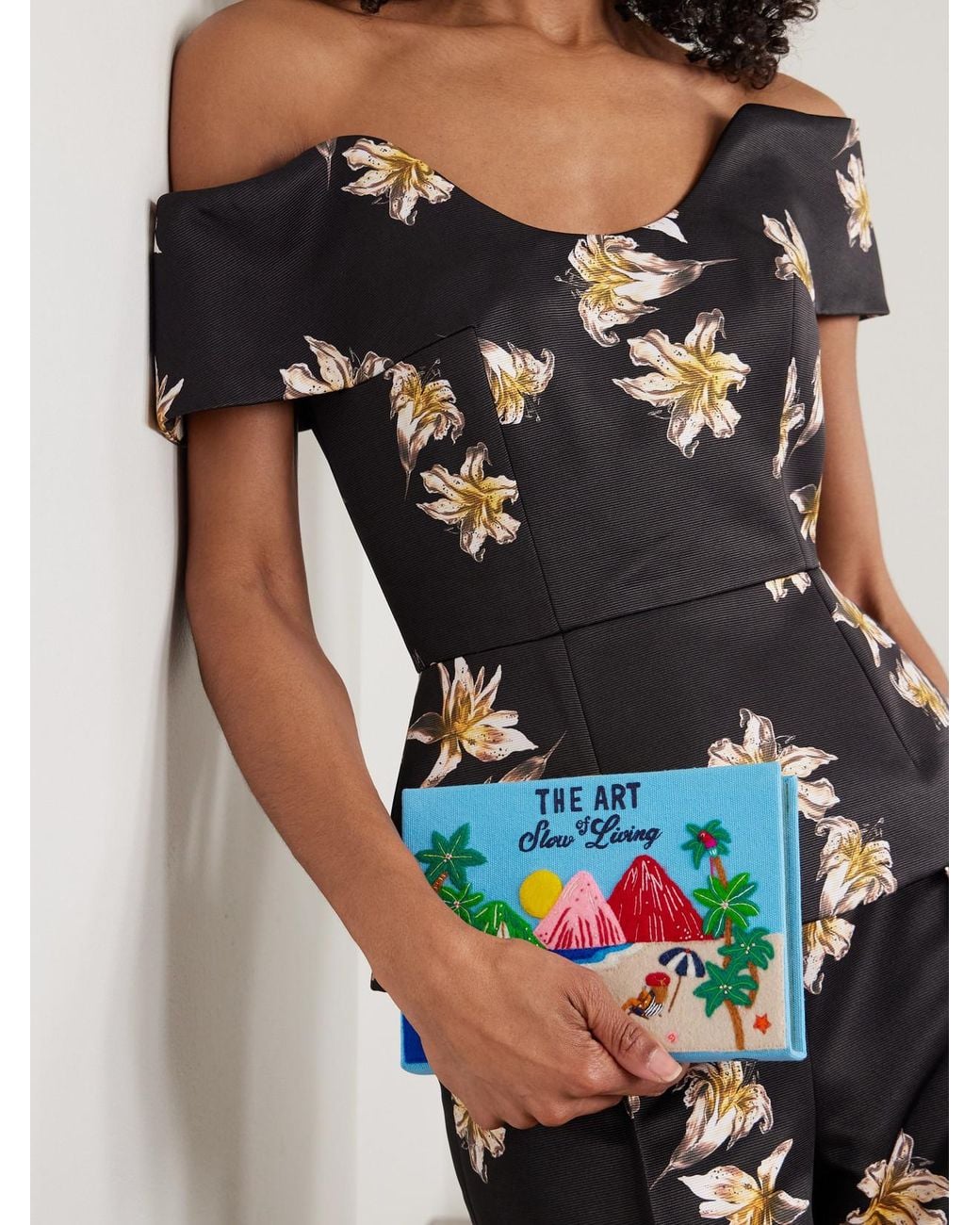 Olympia Le-Tan Blue Mlle Mouns The Art Of Slow Living Embroidered Appliquéd Canvas Clutch