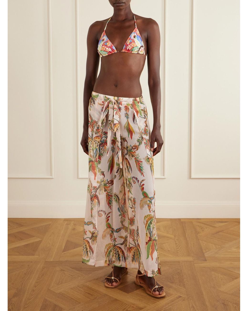 Etro Pink Belted Tiered Paisley And Floral-Print Satin Wide-Leg Pants