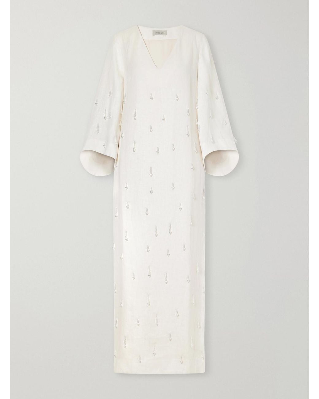 ANDRES OTALORA White Velar Embellished Linen-Woven Maxi Dress