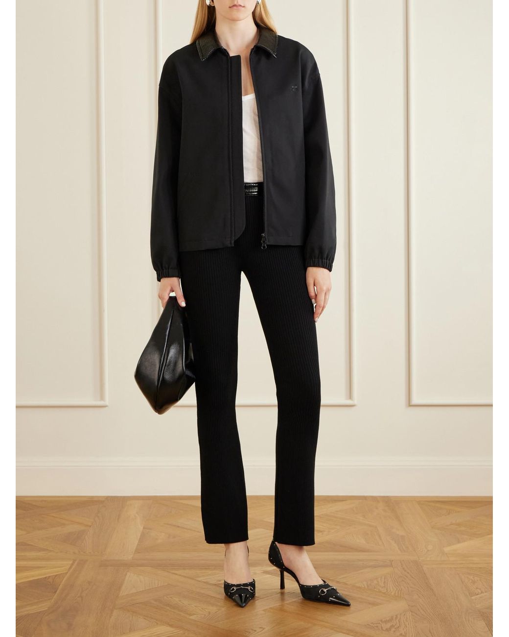 Courreges Black Logo-Embroidered Cotton Canvas Bomber Jacket