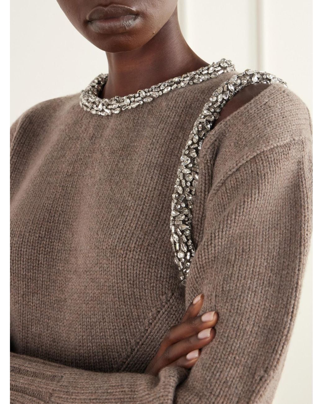 Jonathan Simkhai Natural Monroe Crystal-Embellished Wool-Blend Sweater