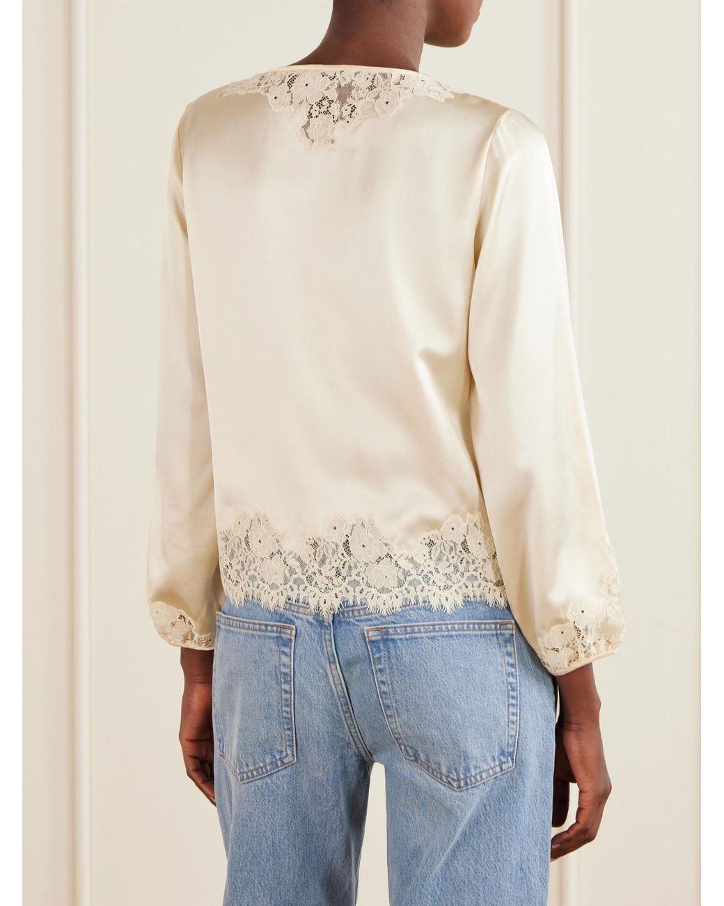 Doen Natural Lucine Lace-Trimmed Silk-Satin Blouse
