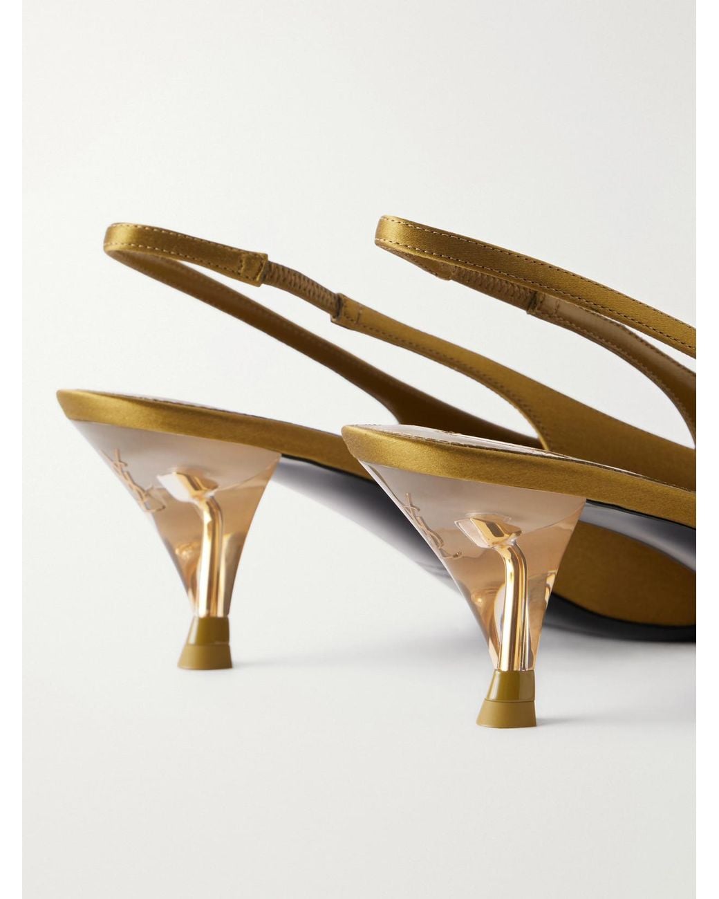 Saint Laurent Natural Fanny 55 Crepe-Satin Slingback Pumps