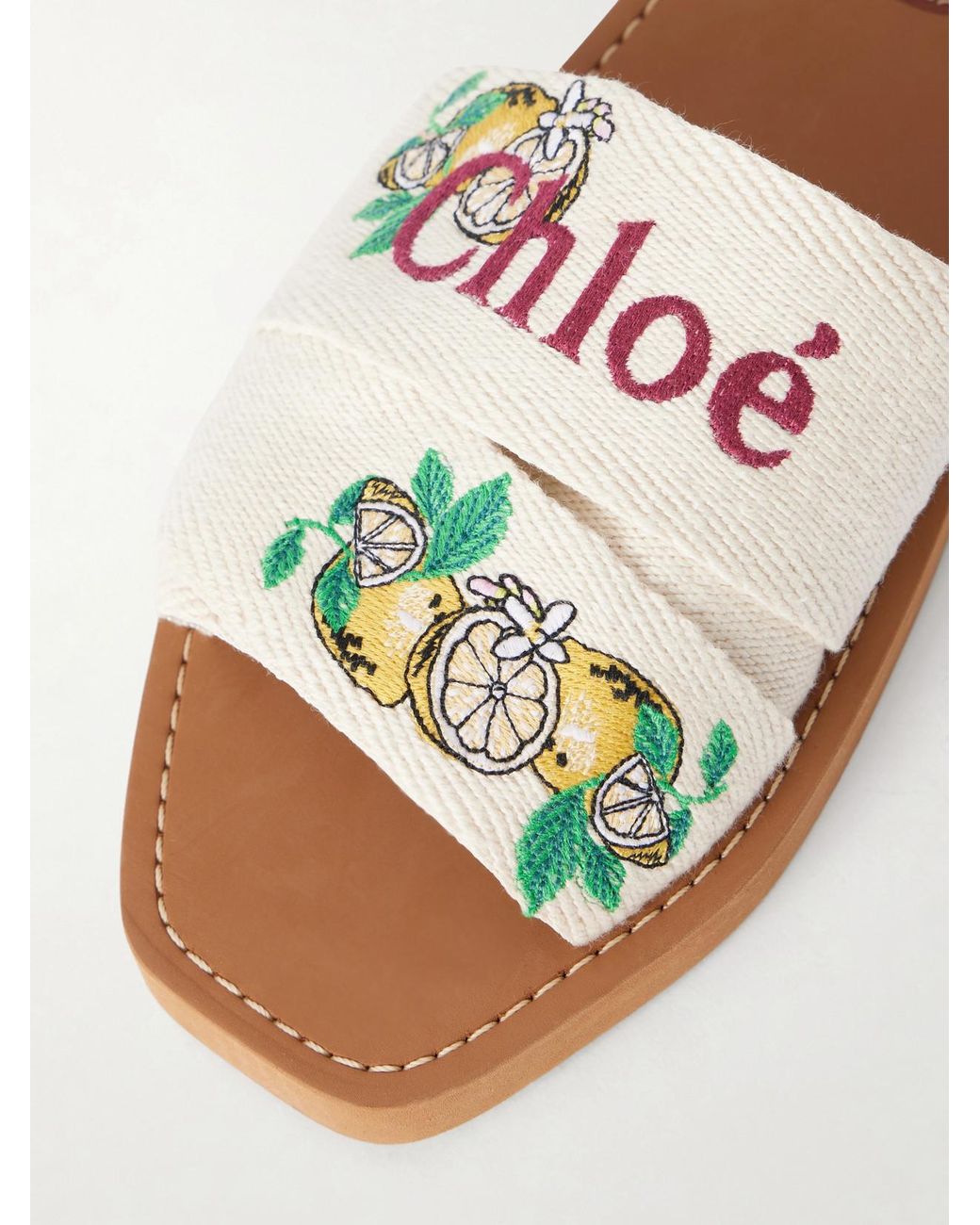 Chloé White Embroidered Linen-Trim Sandals