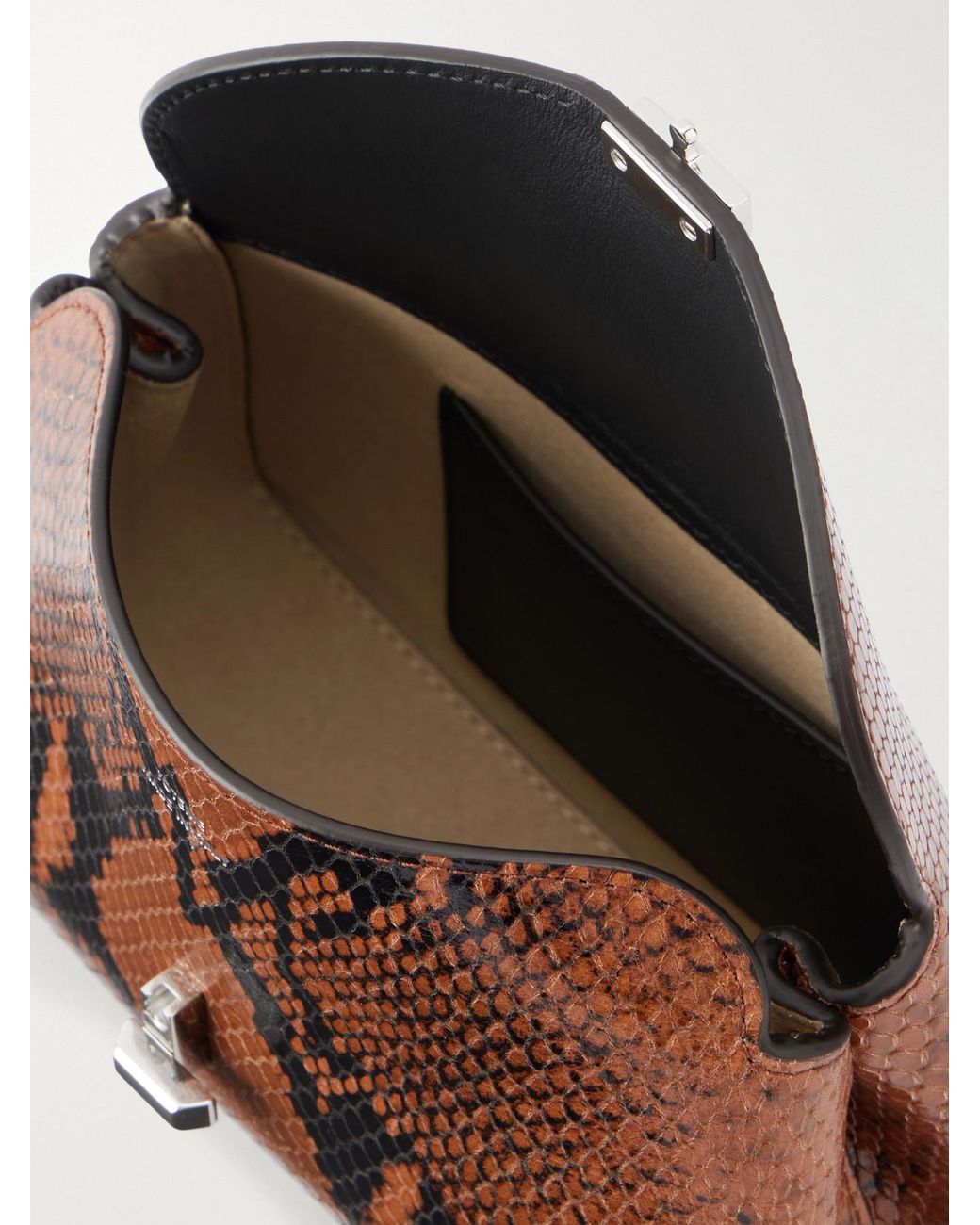 Totême Brown T-Lock Mini Snake-Effect Leather Clutch
