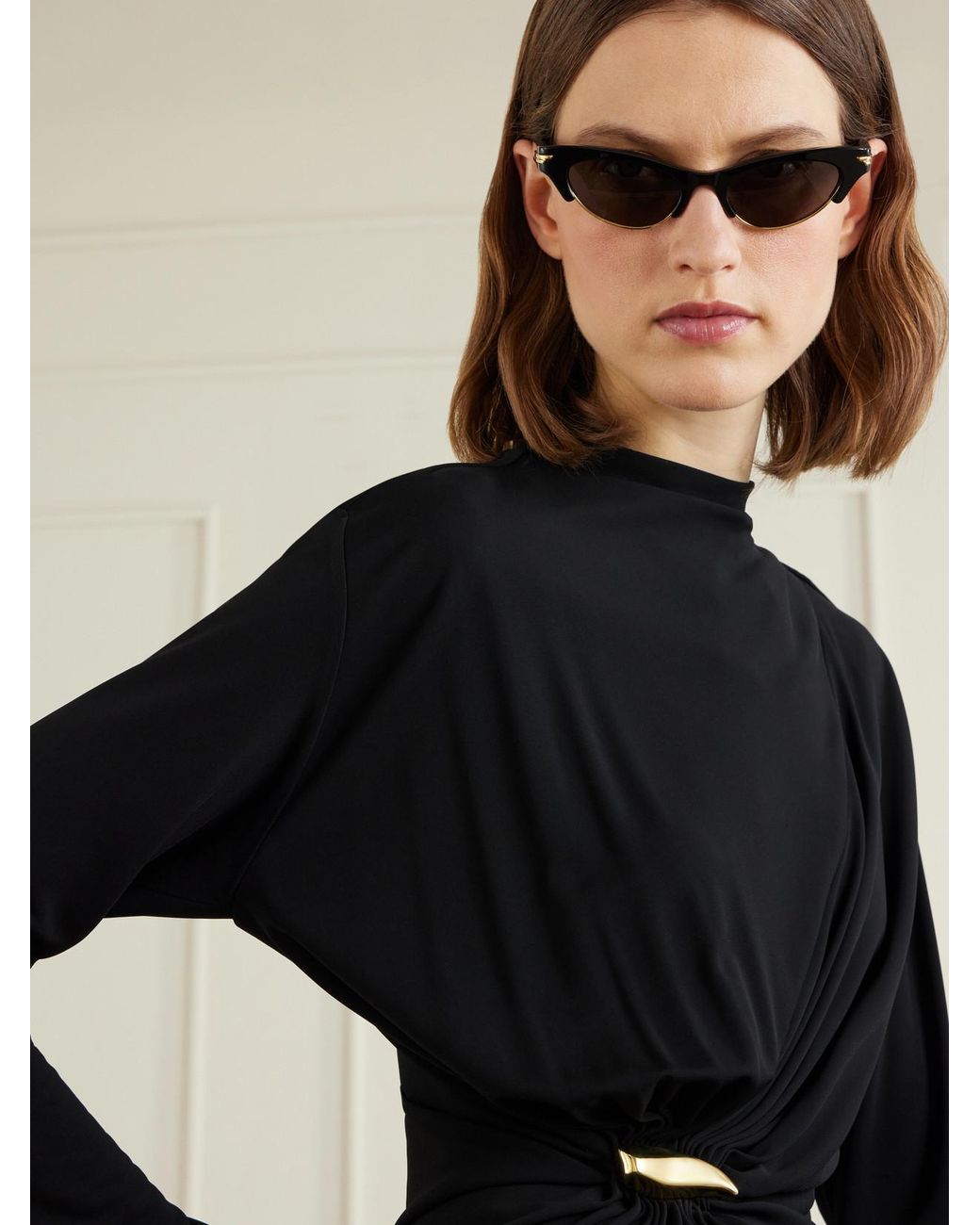 Bottega Veneta Black Cat-Eye Acetate Sunglasses