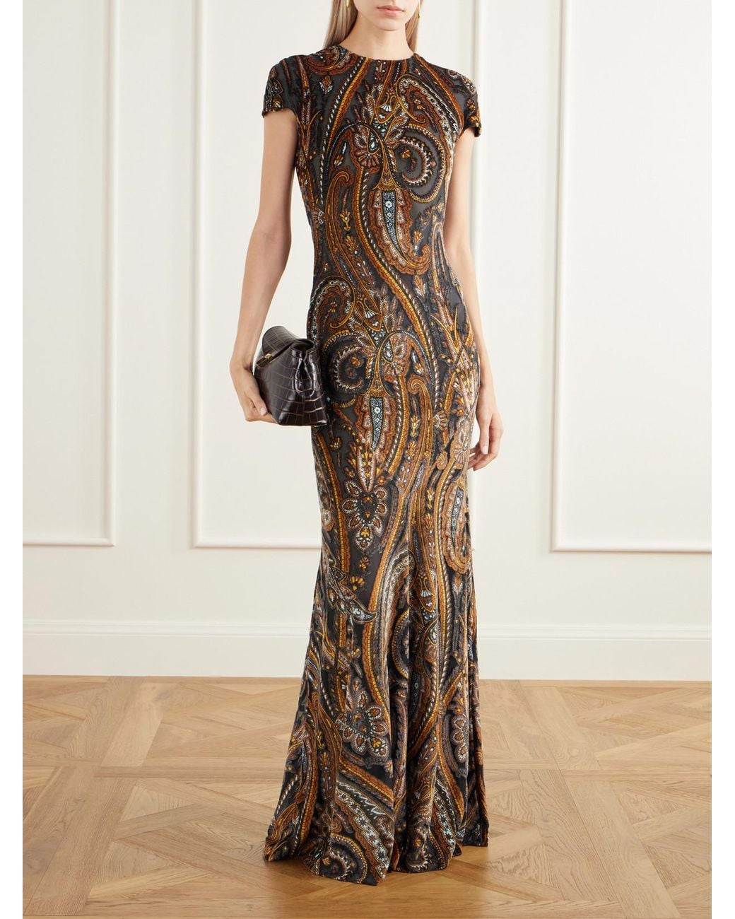 Etro Natural Open-Back Paisley Devoré-Velvet Maxi Dress