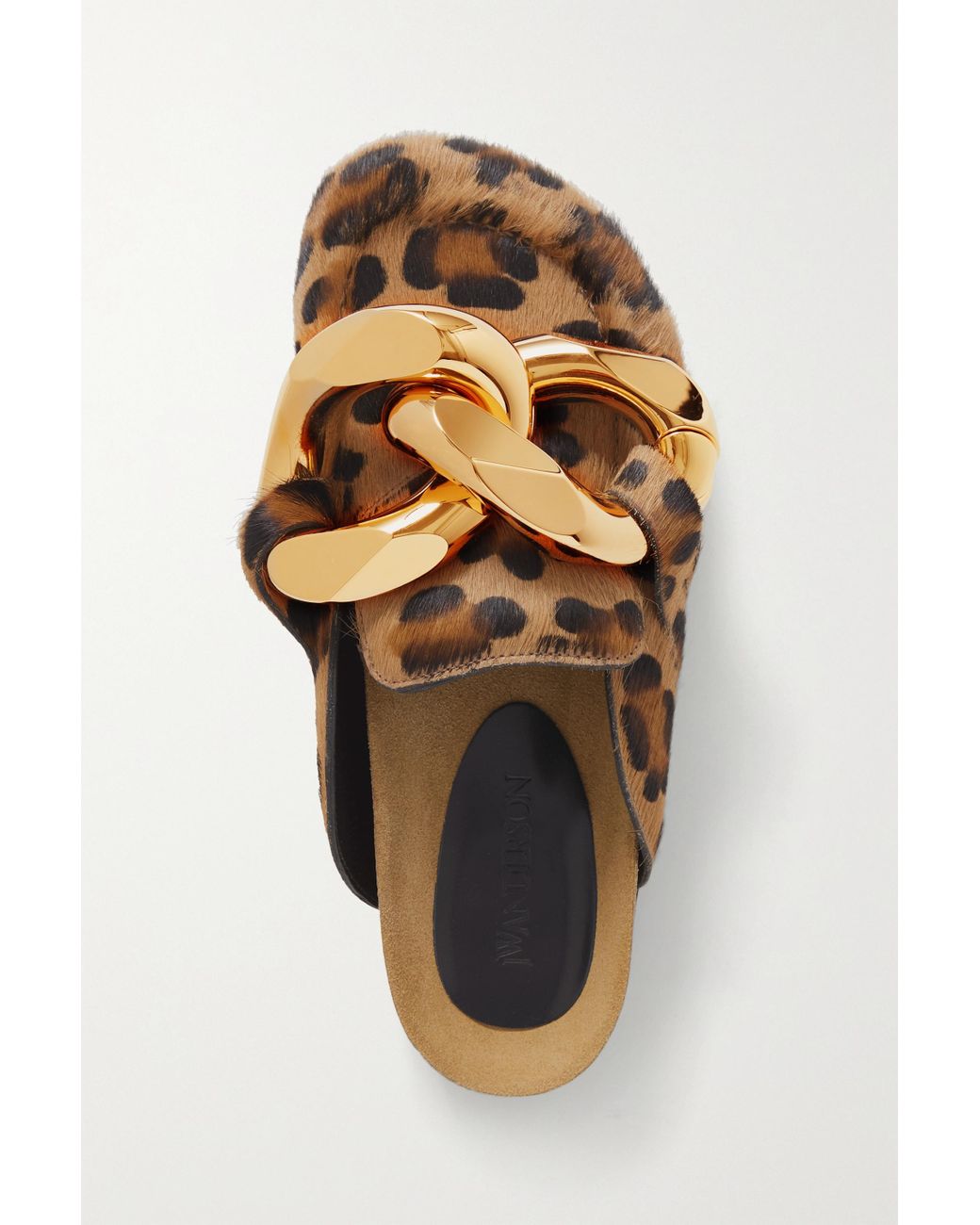 JW Anderson Chain-embellished Leopard-print Calf Hair Slippers in Brown |  Lyst Australia