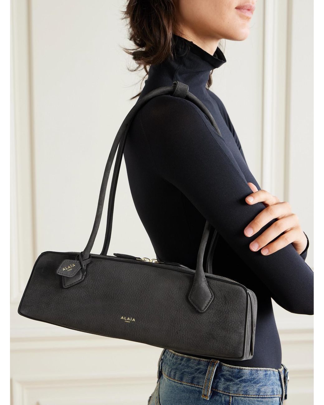Alaïa White Le Teckel Medium Nubuck Shoulder Bag