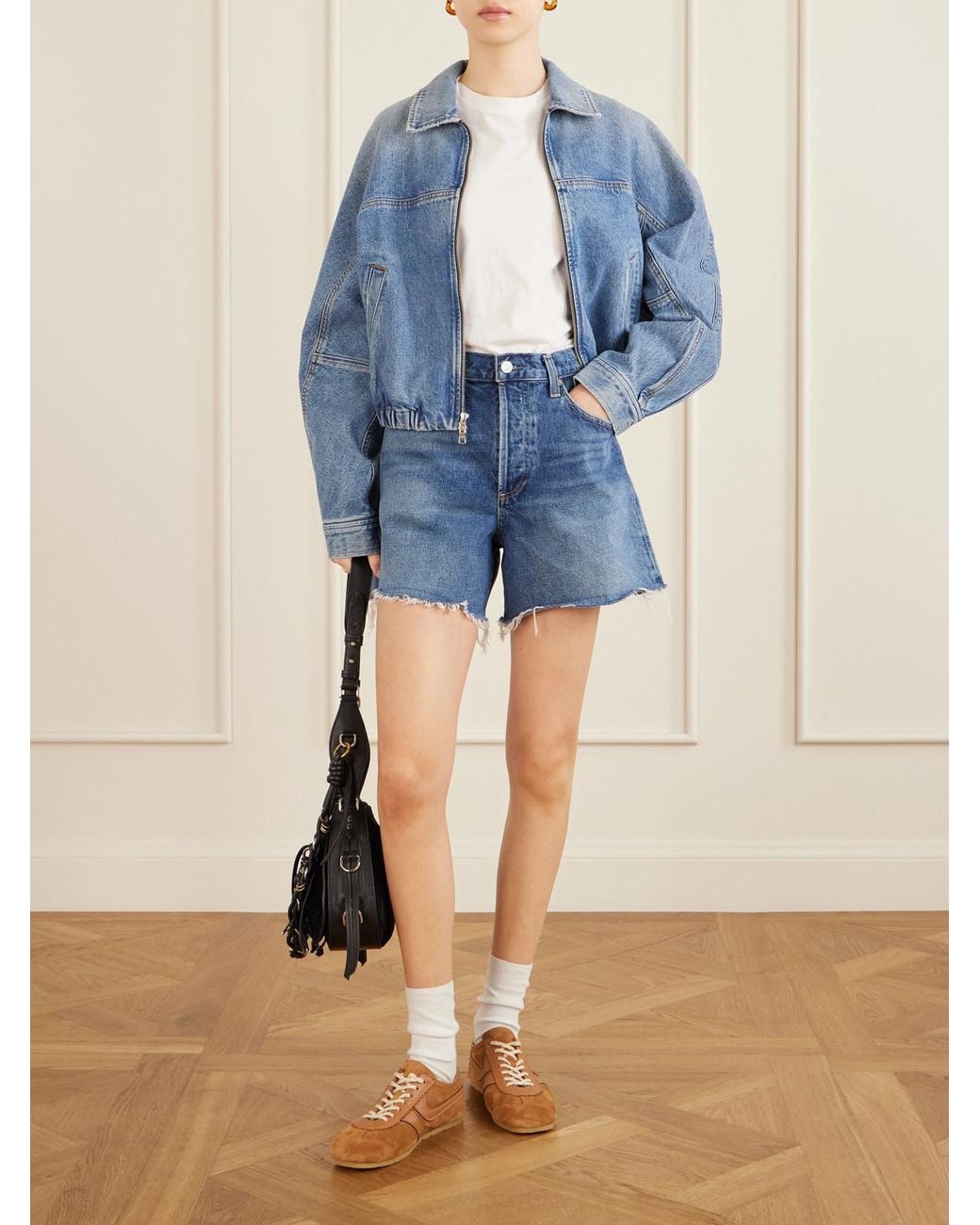 Agolde Blue Nye Frayed Denim Shorts