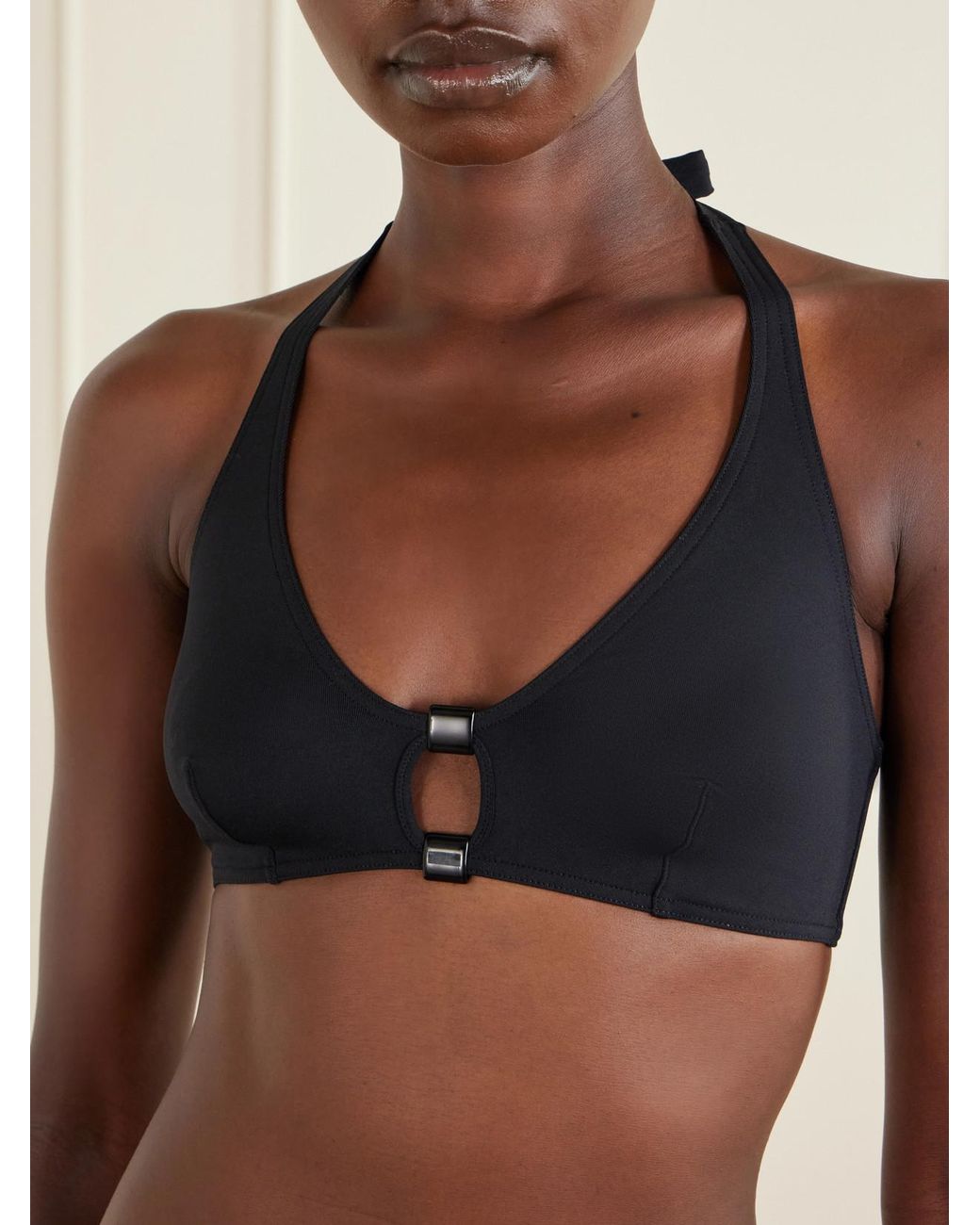 Eres Black Float Embellished Halterneck Bikini Top