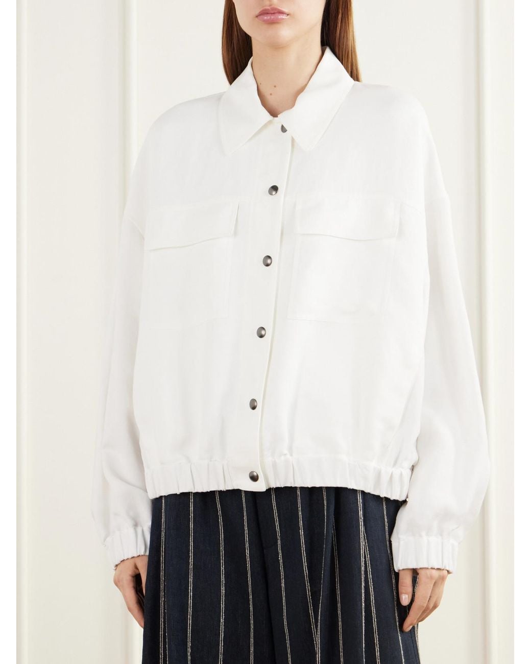 Brunello Cucinelli White Twill Blouson Jacket