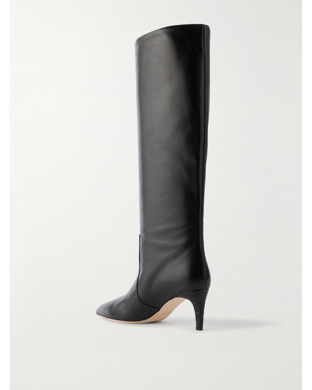 Paris Texas Black Stiletto 60 Croc-Effect Trimmed Leather Knee Boots
