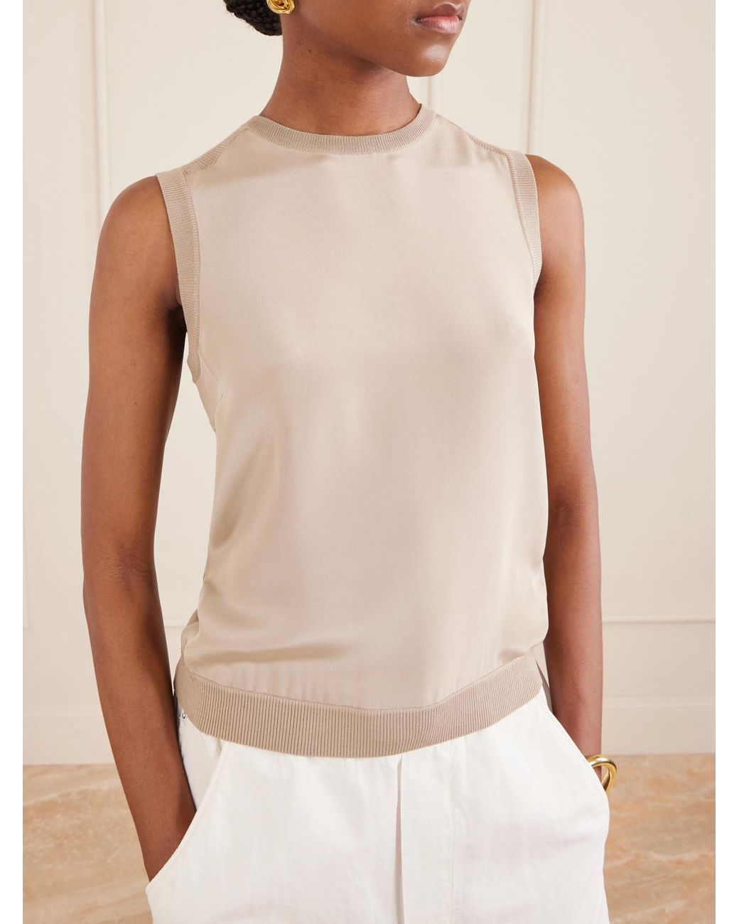 Max Mara Natural Ginseng Silk-Blend Tank Top