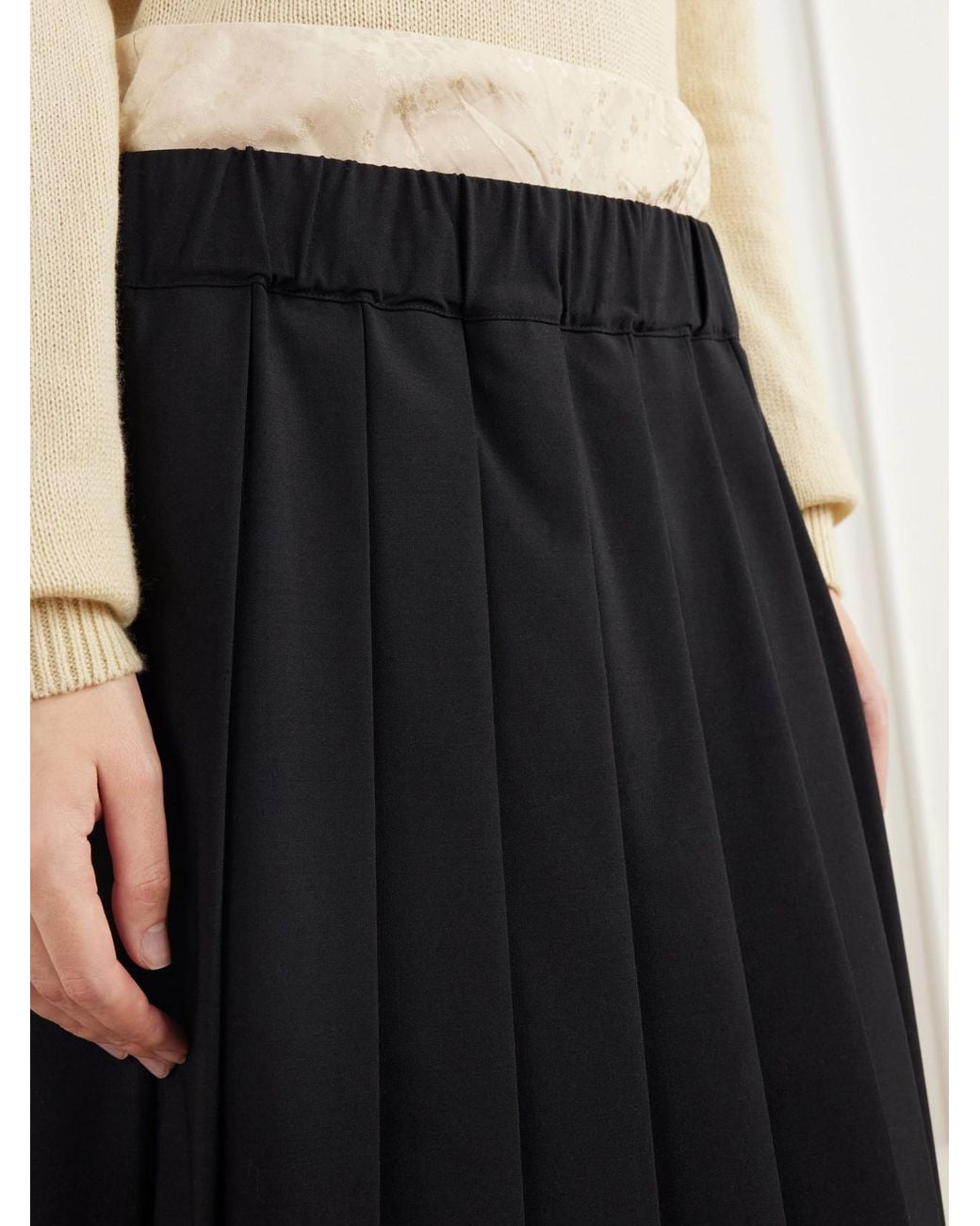 Sea Blue Kathleen Lace And Floral Jacquard-Trimmed Pleated Crepe Midi Skirt
