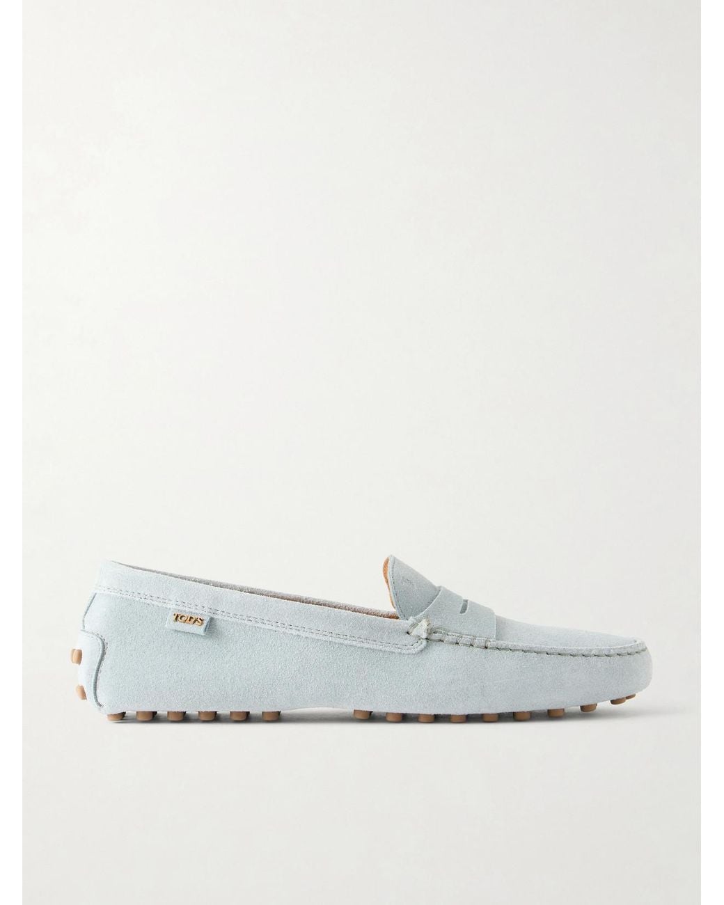 Tod's White Gommino Suede Loafers
