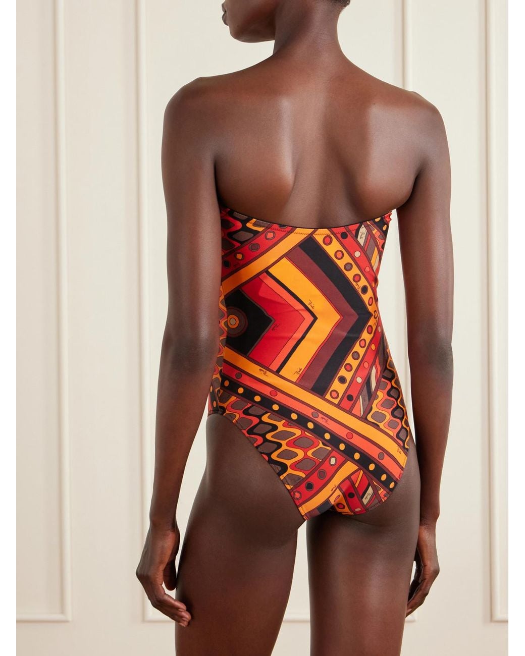 Emilio Pucci Orange Printed Strapless Swimsuit