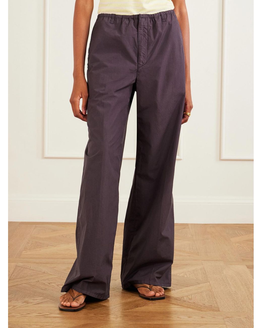 Auralee Purple Cotton Wide-Leg Pants