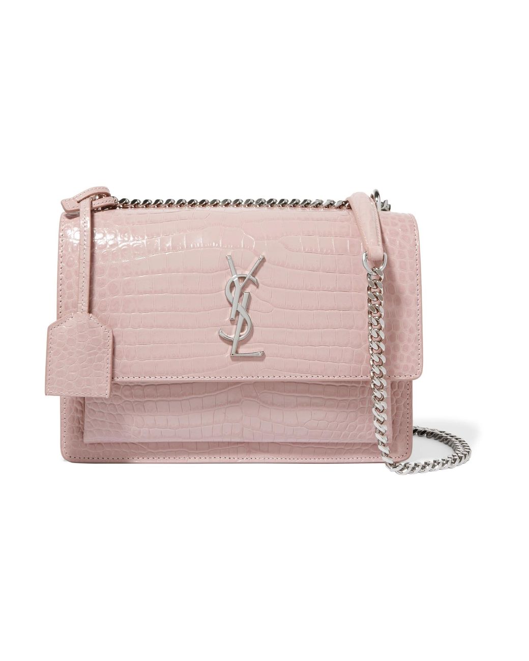 Saint Laurent Sunset Medium Croc-effect Leather Shoulder Bag in Pink | Lyst